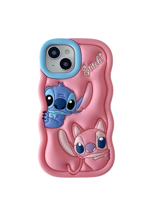 ستيتش حافظة سيليكون ناعمة من  3D Character Bracket مع حامل وقاعدة لـ iPhone 13 | 14 حماية شاملة، مقاومة للانزلاق (وردي، iPhone 13/14) - Image 1